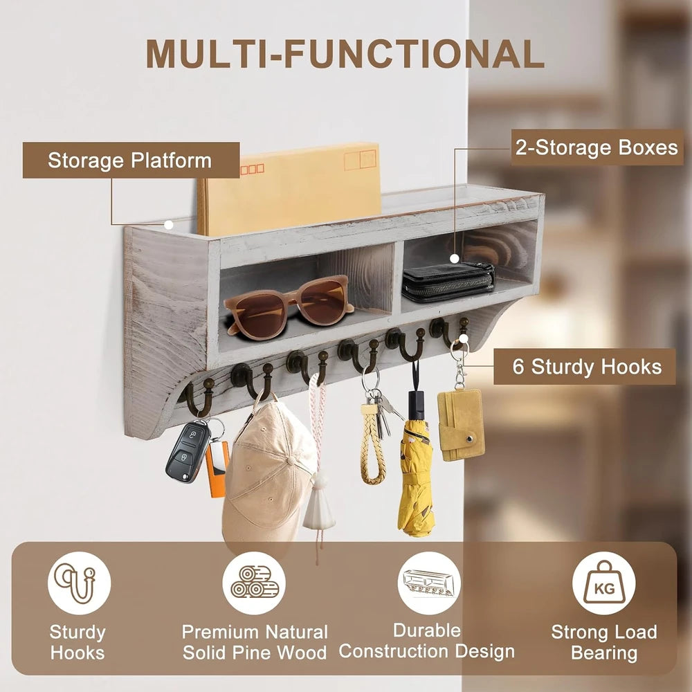 Rustic Wood Wall Mail Organizer