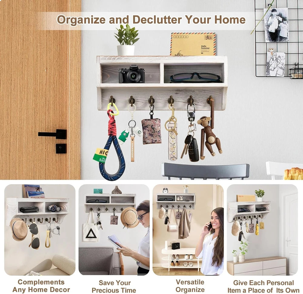Rustic Wood Wall Mail Organizer